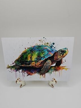 4x6 Painted Turtle Watercolor Oil Painting Wildlife Art Print